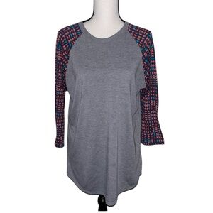 LulaRoe Baseball Tee Gray Orange Colorblock Raglan Sleeve Size Large